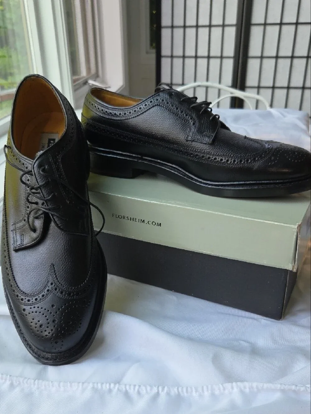 Florsheim Imperial Black Leather Wingtip Kenmore Never Worn